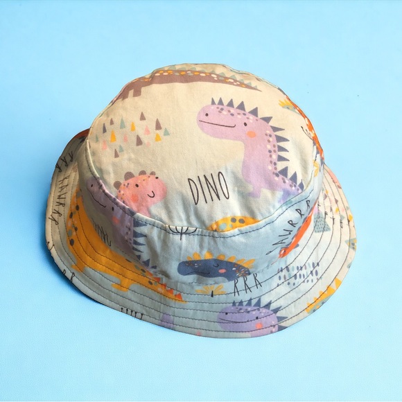 NWOT HANDMADE REVERSIBLE Childs bucket hat Dinosaur theme 19-20.5” circumference - Picture 2 of 7